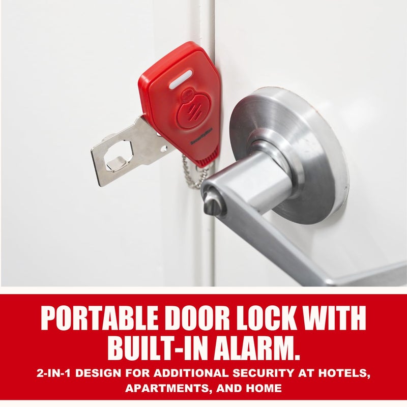 Securityman Portable Door Lock with Alarm | Hotel Door Locks for Travelers Security | Loud 130dB Door Security Device for Hotel Room  Apartment Home  & Travel Safety Inside for Women Children - Red - Image 2